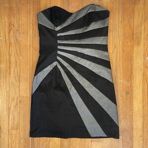 Vintage Cache Dress Size Small Y2K Striped Black Silver Strapless Mini